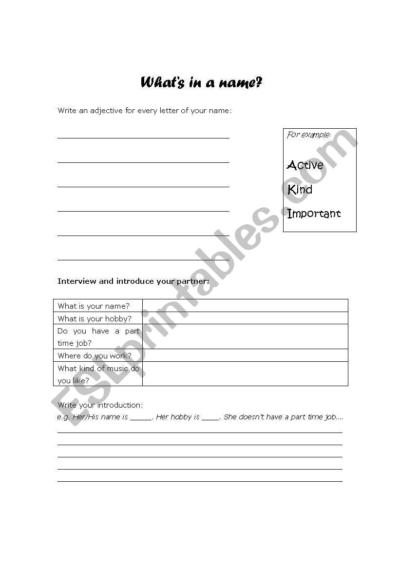 Whats in a name? worksheet