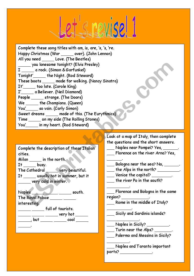 LetÂ´s revise 1 to be worksheet