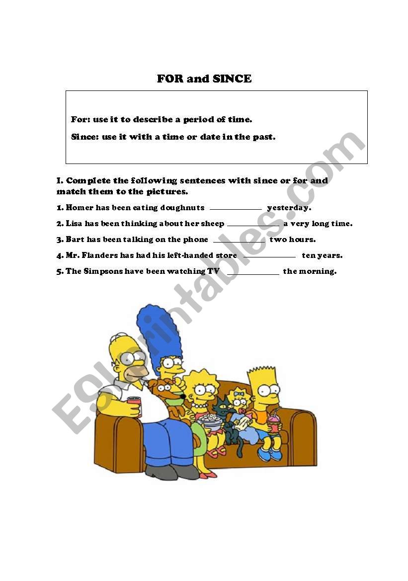 Simpsons FOR and SINCE worksheet