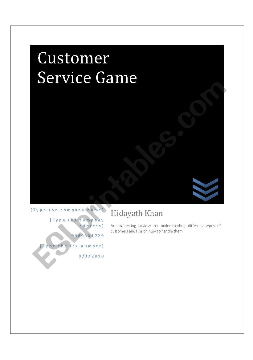 Customer service worksheet