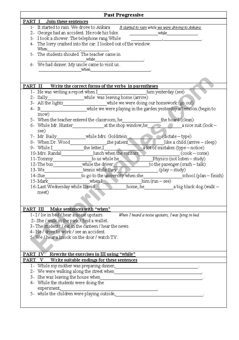 Past continuous worksheet