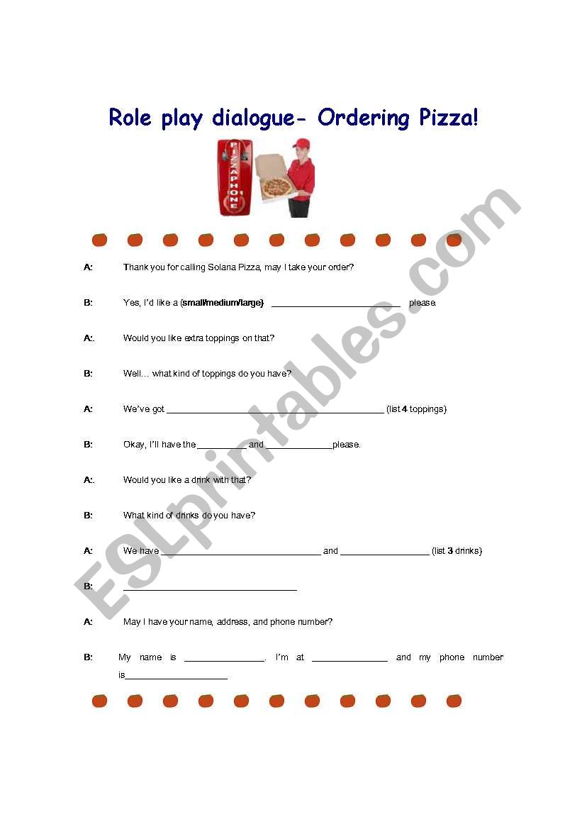 Role play ordering pizza worksheet