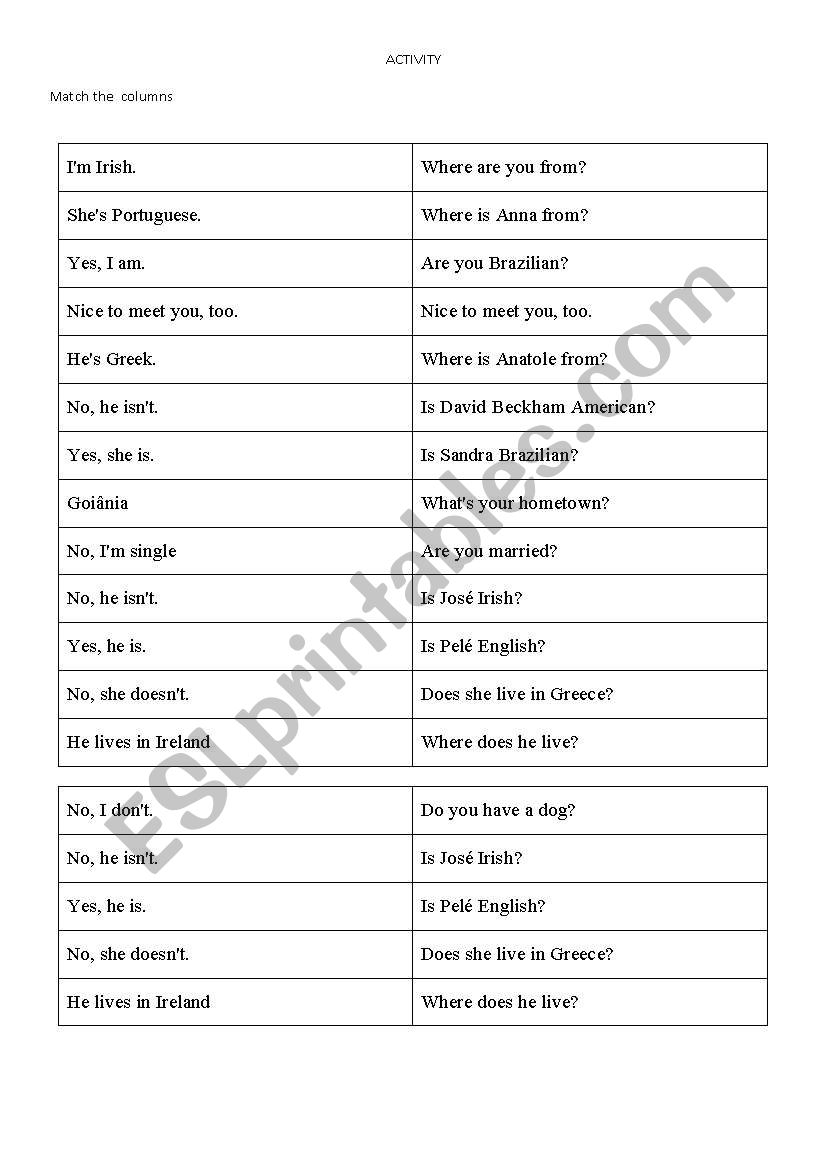 Find the correct pair worksheet