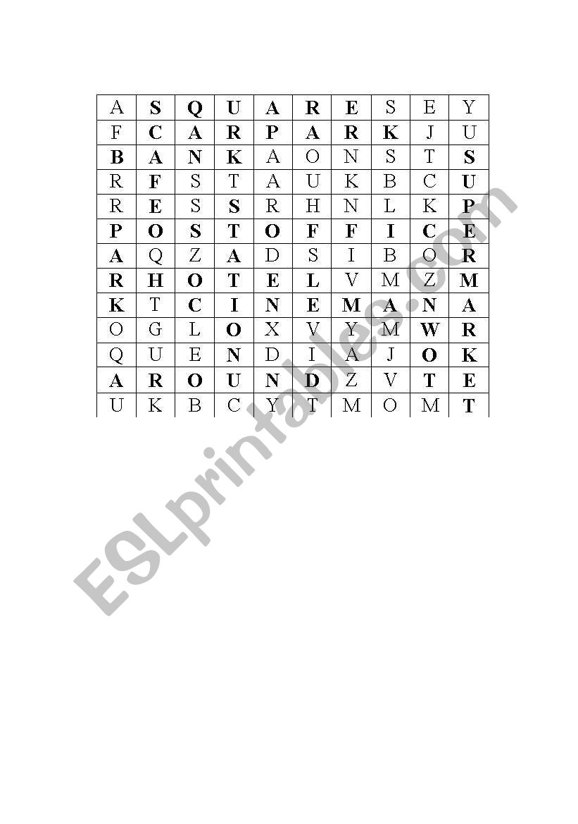 crossword for places in town worksheet