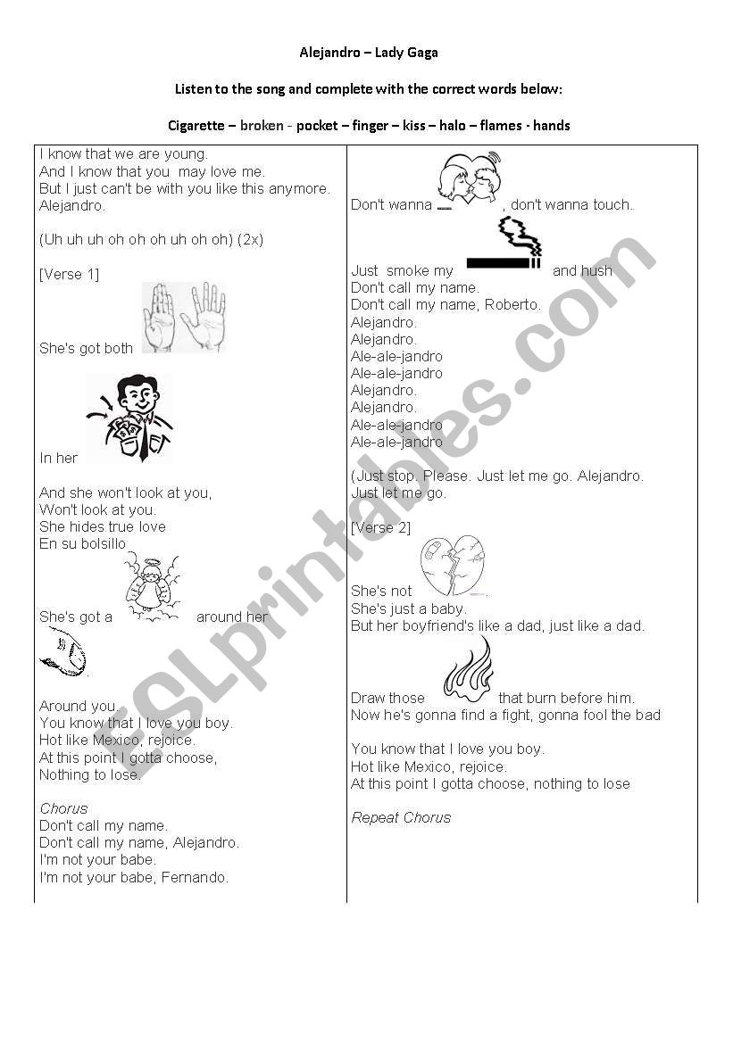 Song Alejandro - Lady Gaga worksheet