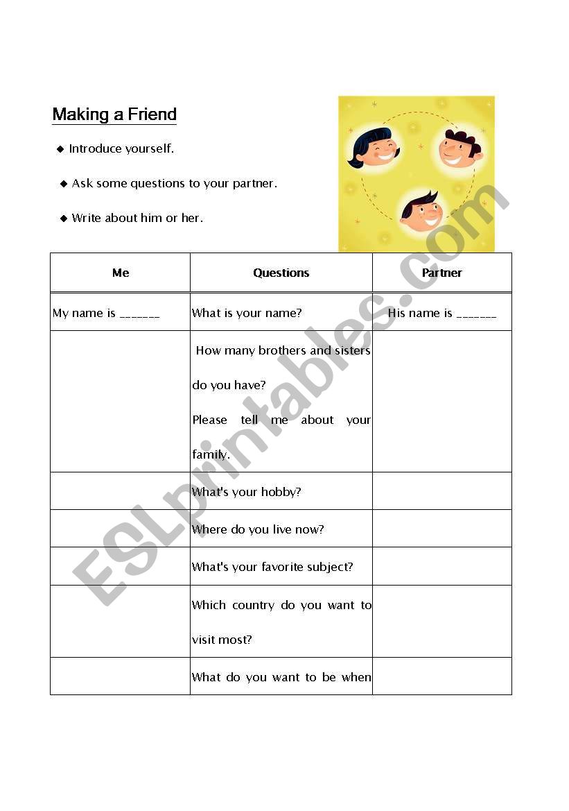 MAKING A FRIEND worksheet