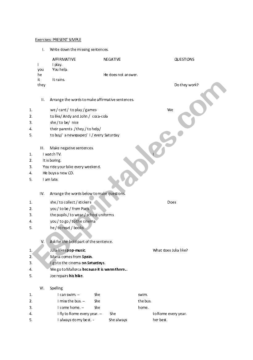 present simple exercise worksheet