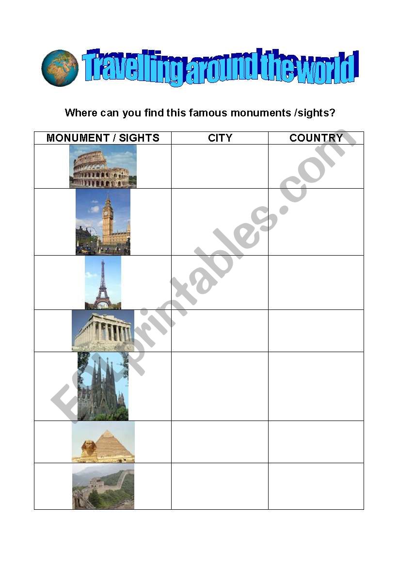 travelling around the world worksheet