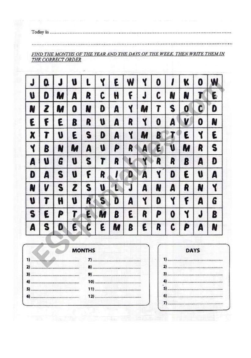 Months and Days worksheet