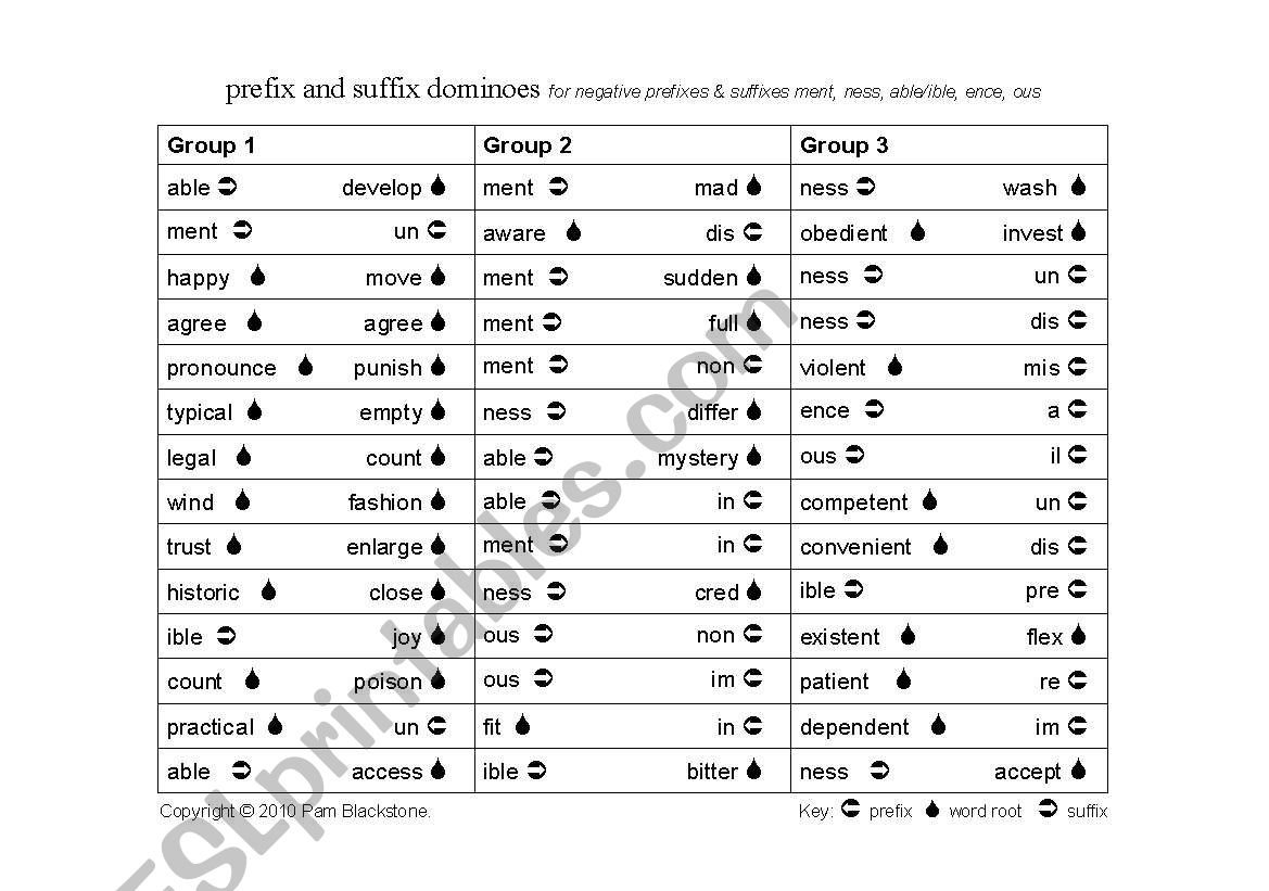 Prefix and Suffic Dominoes worksheet