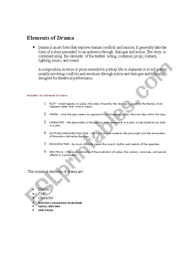 Elements of Drama worksheet