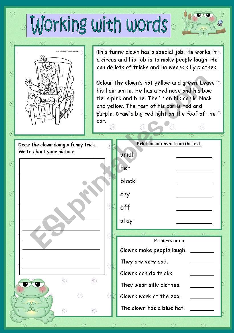 Working with words worksheet