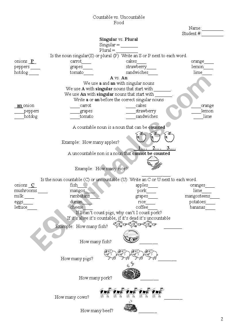 Food- Pg 2 and 3 worksheet