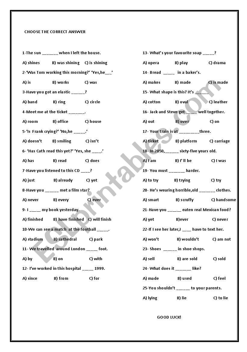 test worksheet