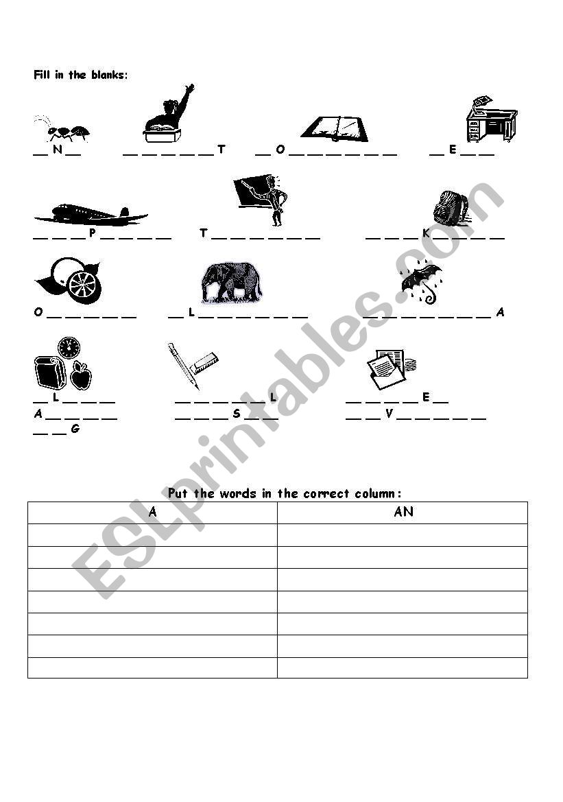 Articles A/ An worksheet