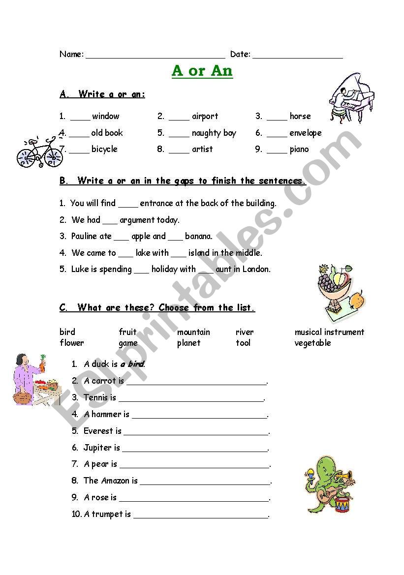 A or An worksheet