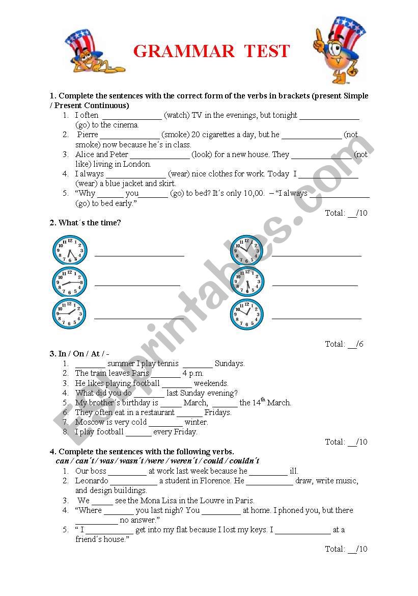 Grammar test - revision or placement