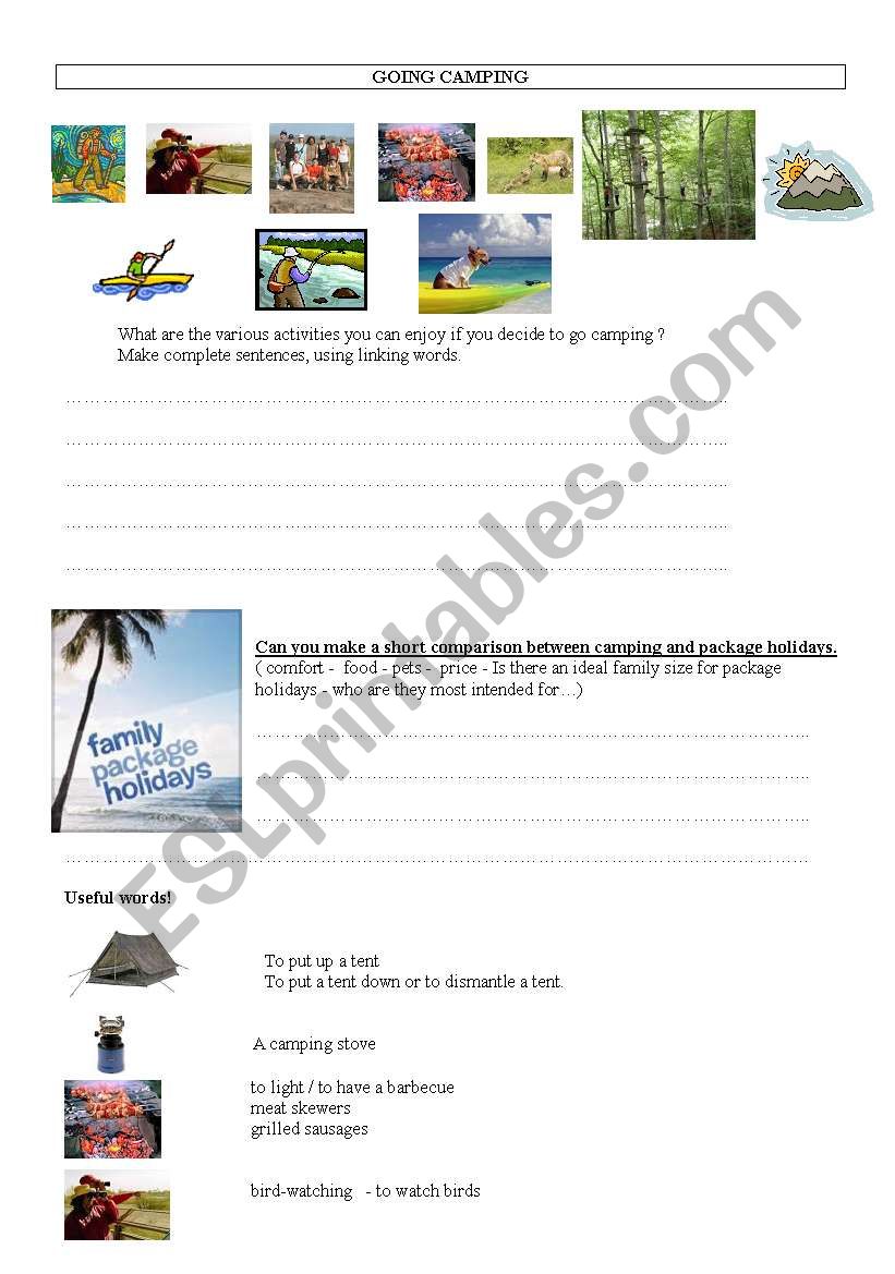 CAMPING OR PACKAGE HOLIDAYS worksheet