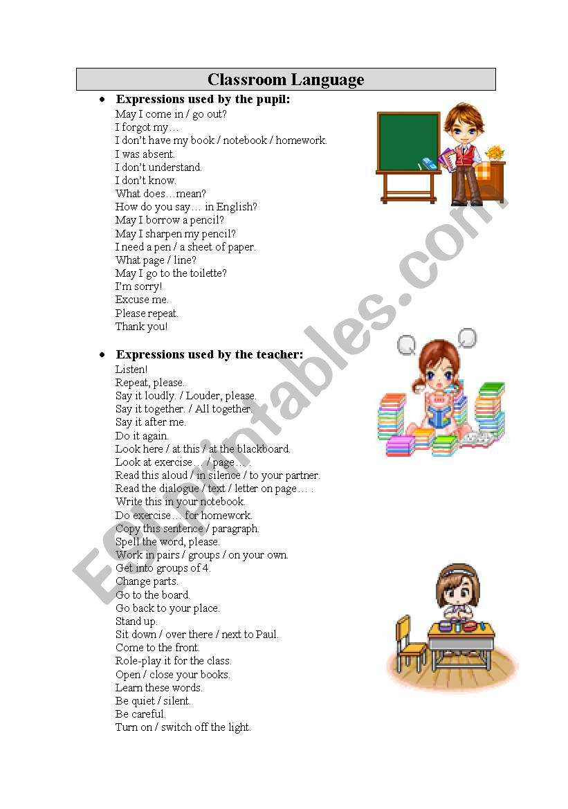 Classroom Language worksheet