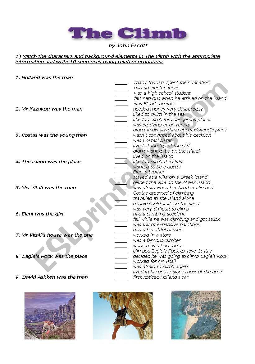 The Climb John Escott worksheet