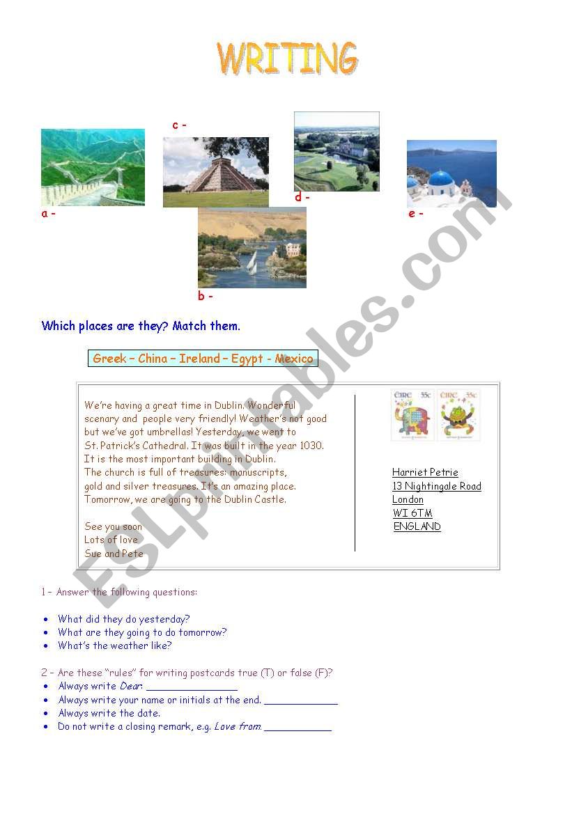 writing a postcard worksheet