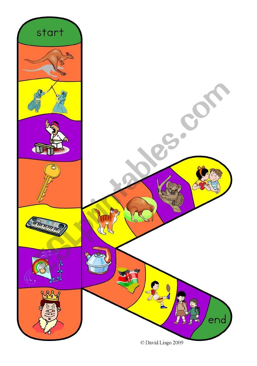 New Alphabet Tracks: letter k in full color, black and white and blank.