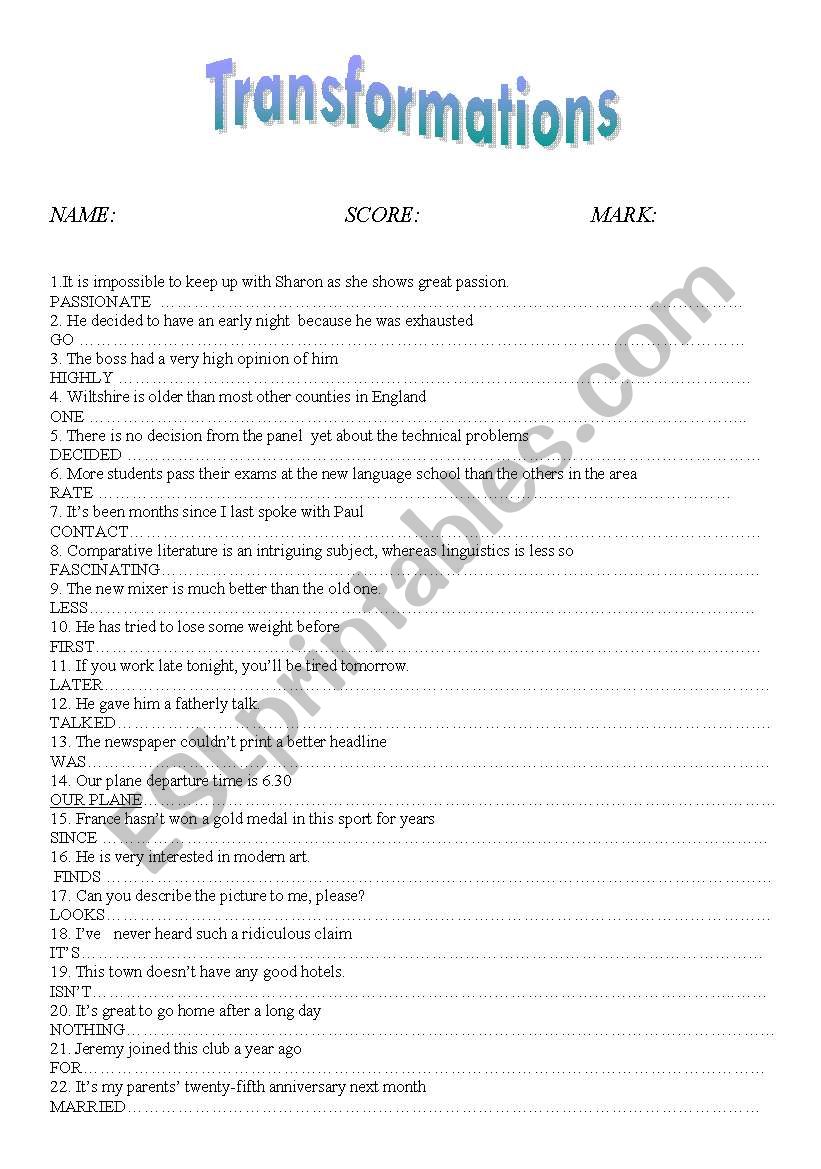 Transformations worksheet