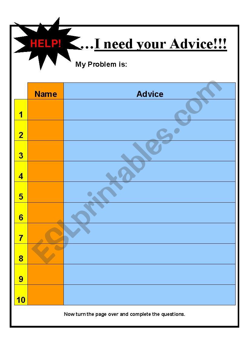 Help - I need your advice worksheet