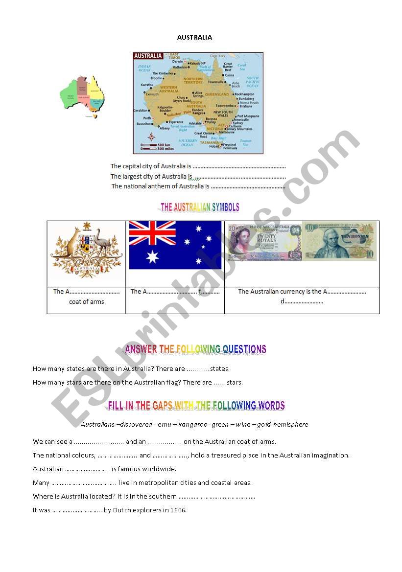 Australia worksheet