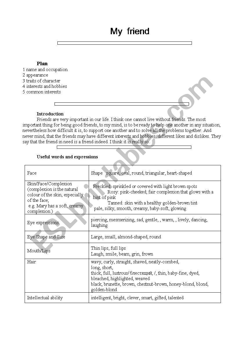 Talking about friends worksheet