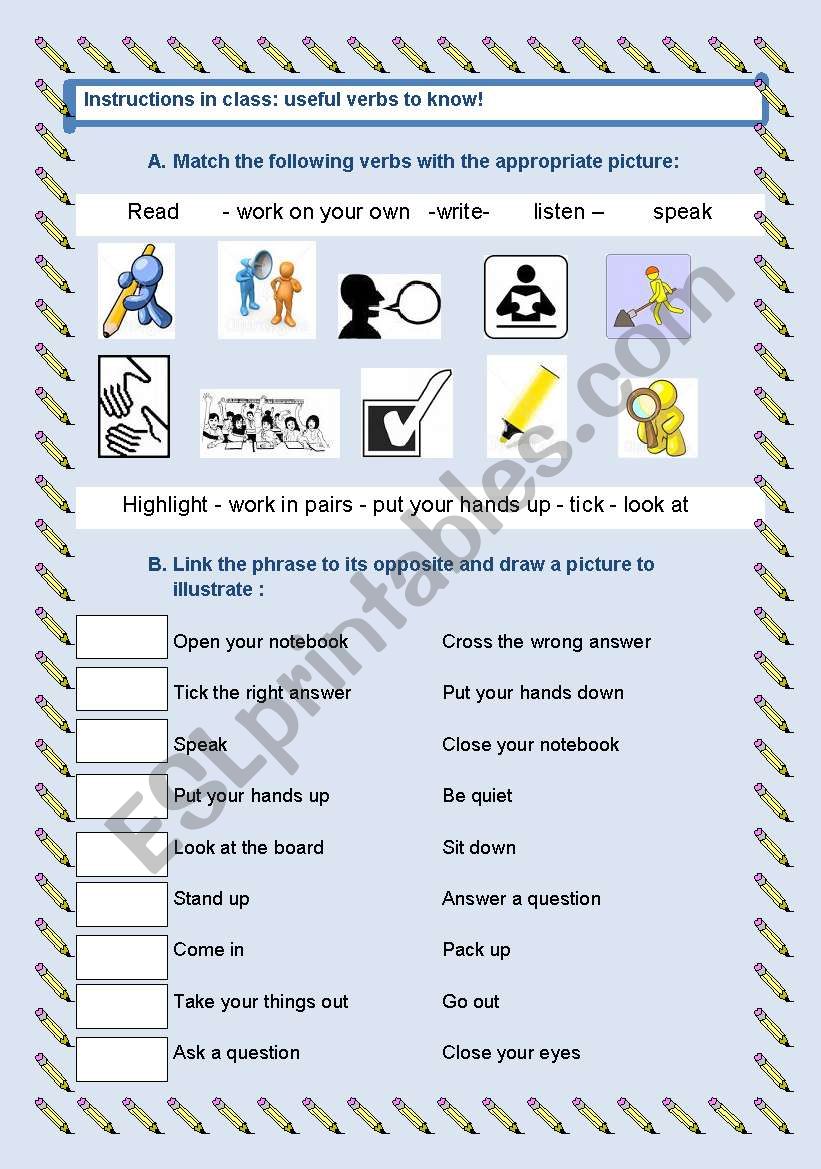 Instructions in class / classroom English