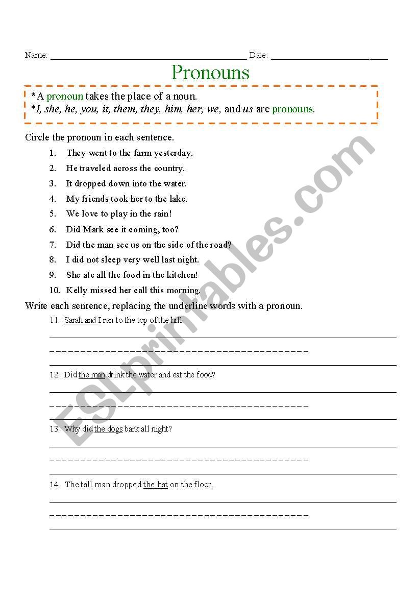 Pronouns worksheet