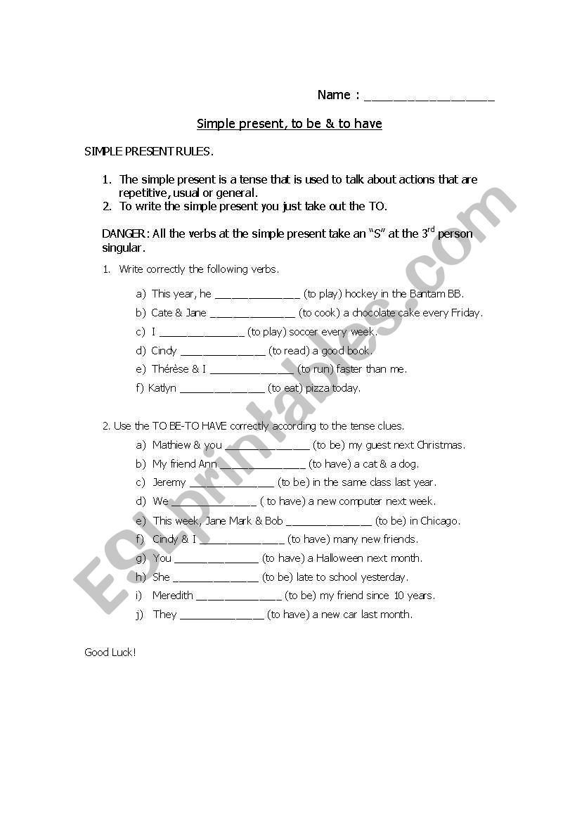 Simple tense and to be/to have-practice