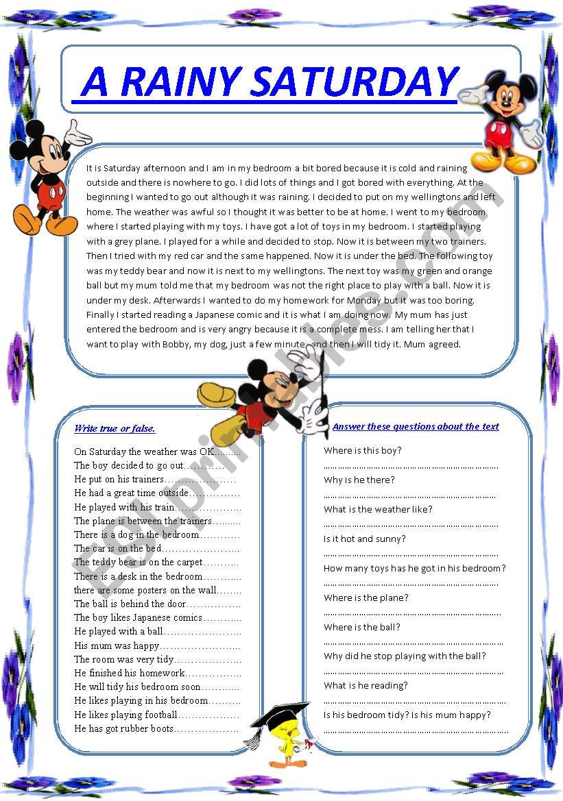 A rainy Saturday. Reading. - ESL worksheet by montseteacher