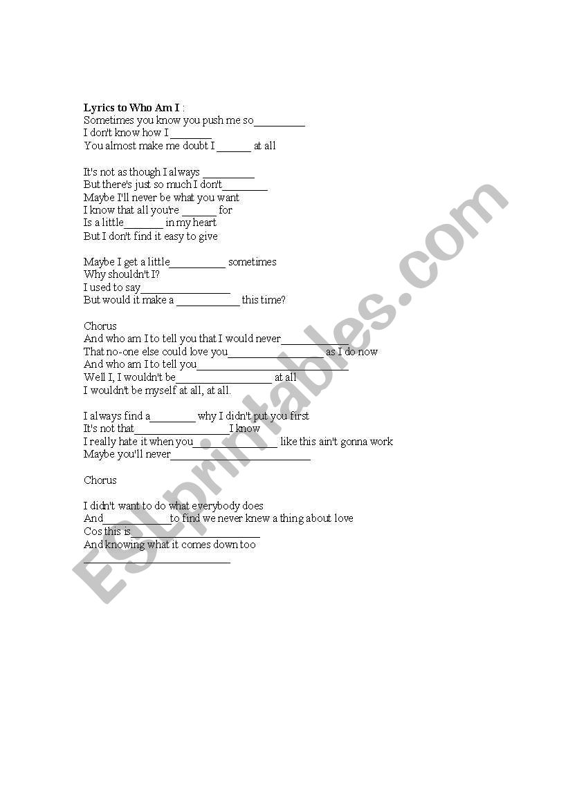 Will Young - Who Am I - Listening task