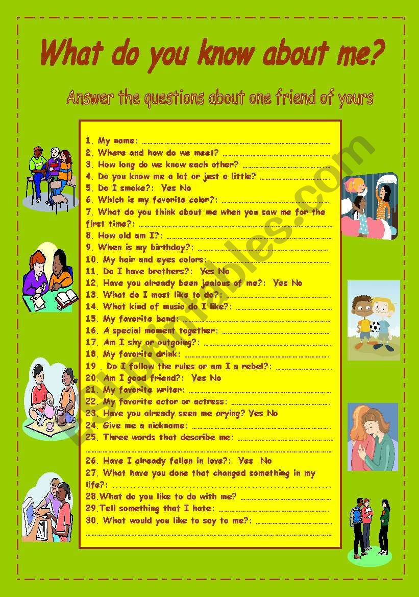 What do you know about me? worksheet