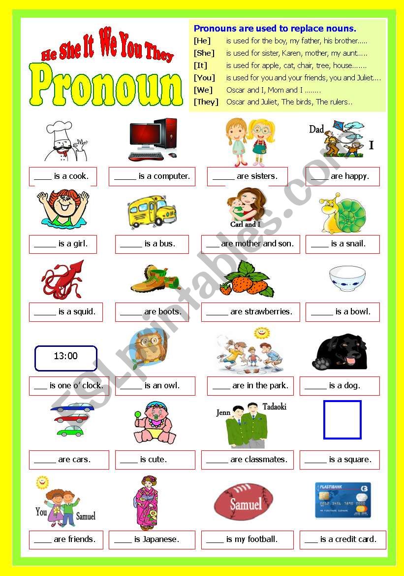 Pronouns worksheet