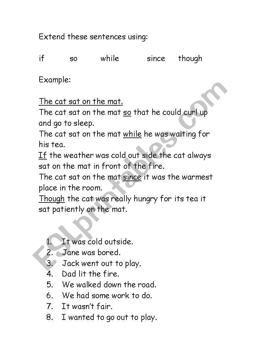 Complex sentence worksheet