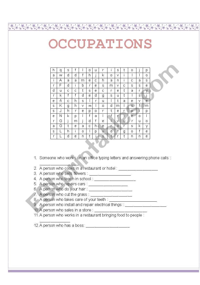 Occupations  worksheet