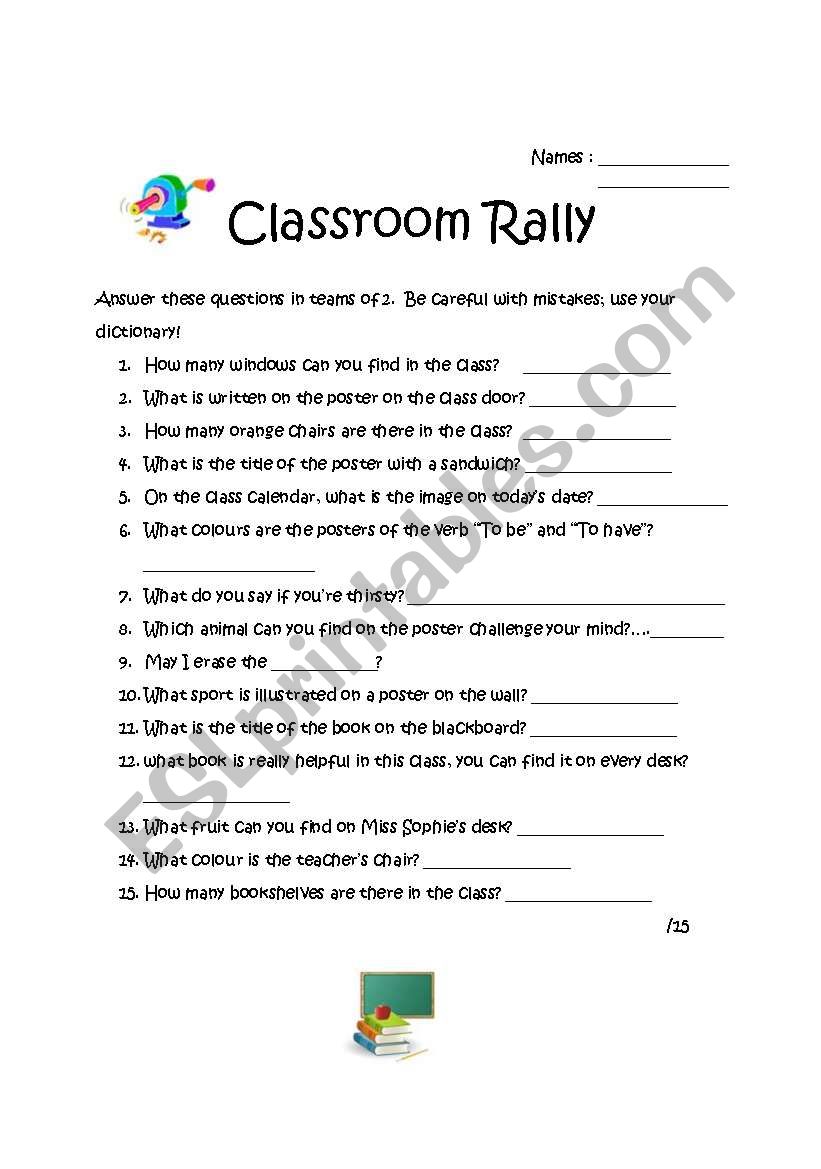Classroom rally worksheet