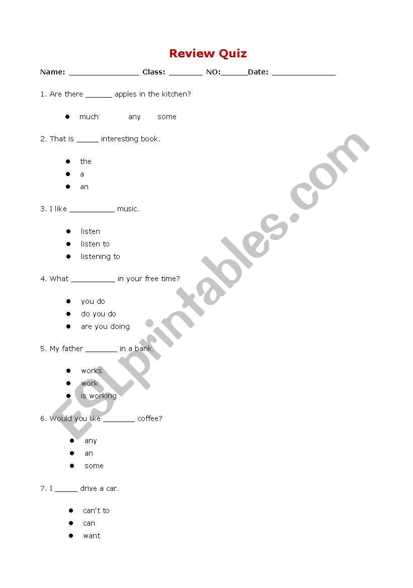 Grammar quiz for young learner