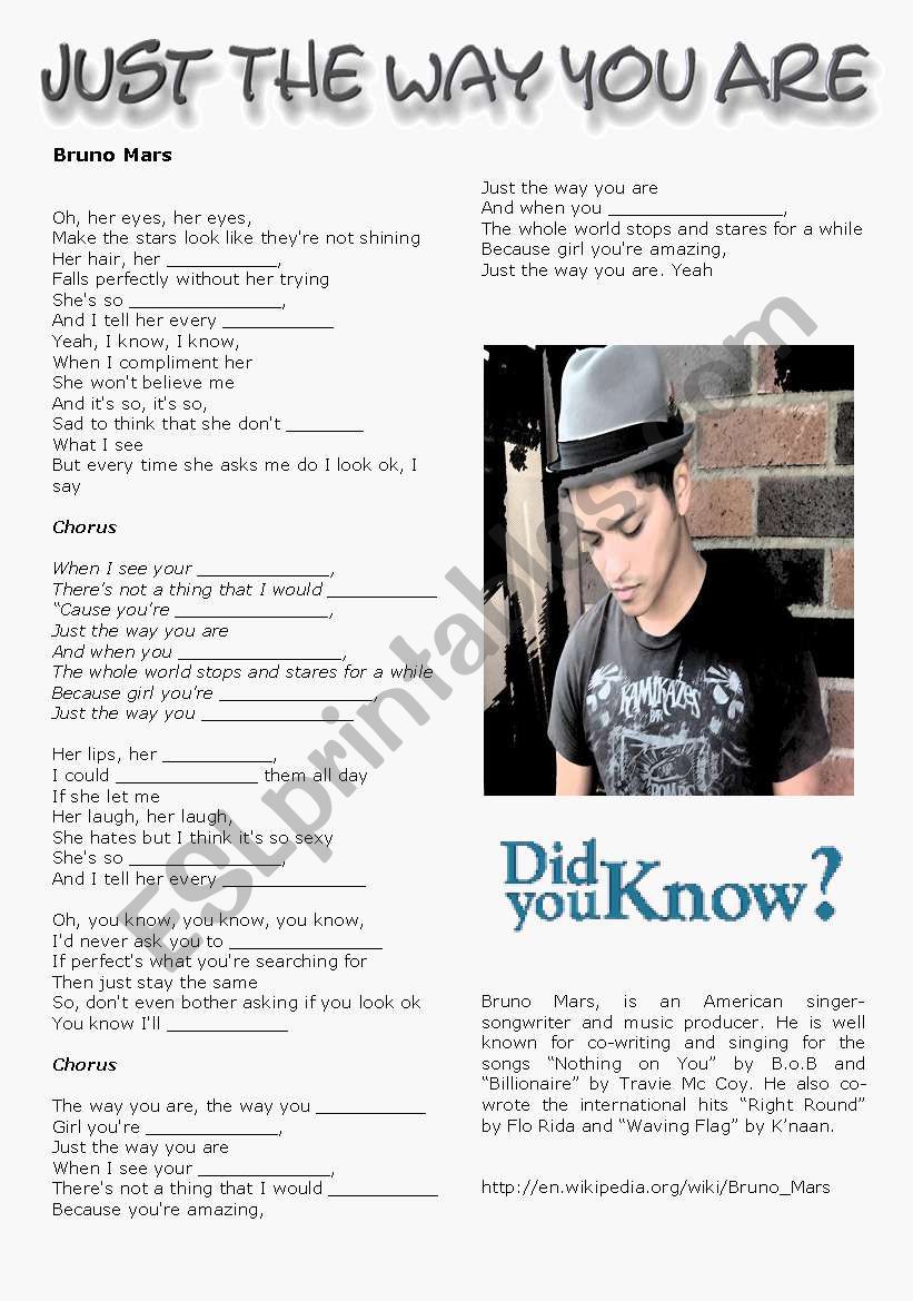 Just The Way You Are worksheet
