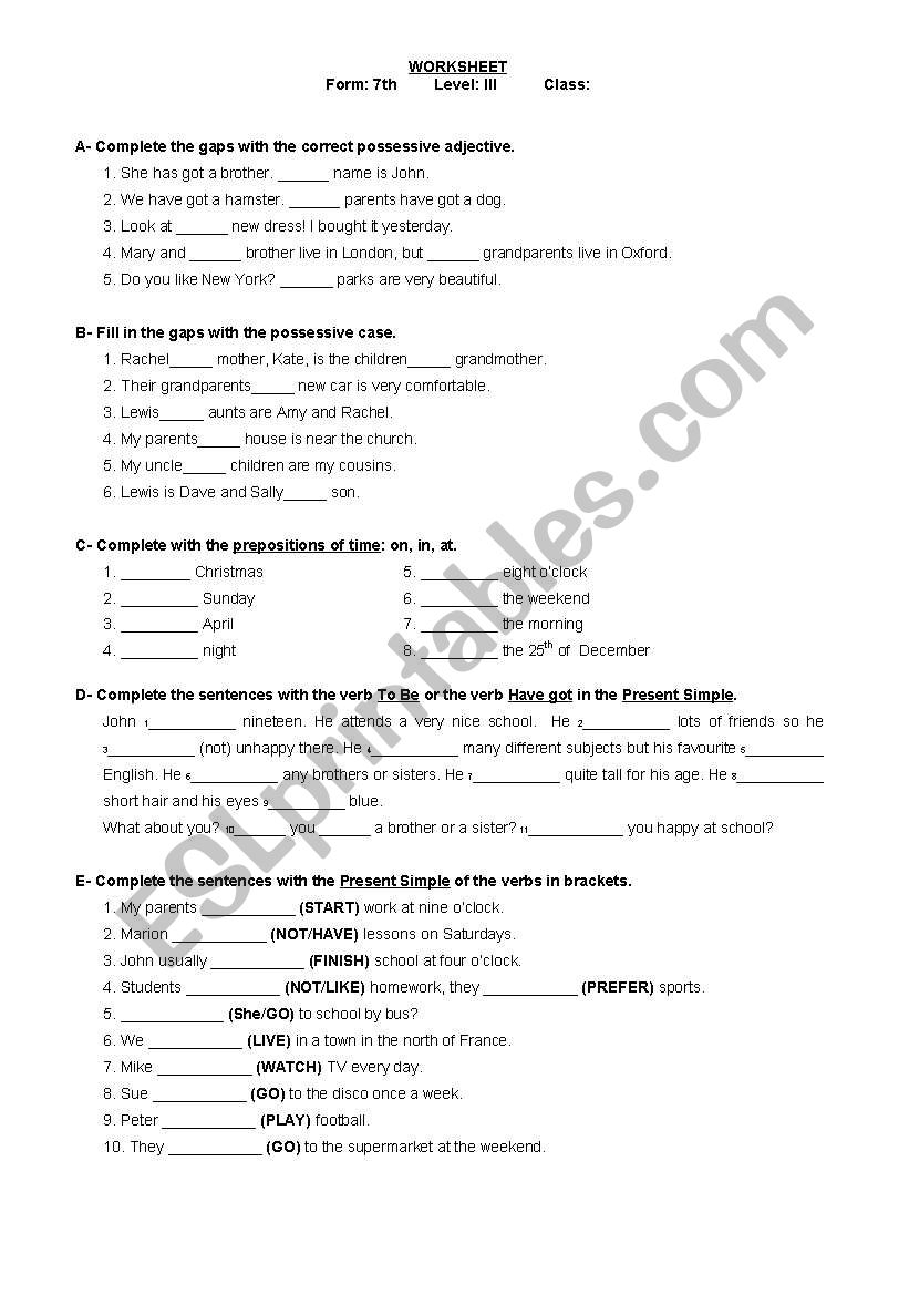 Revision work worksheet