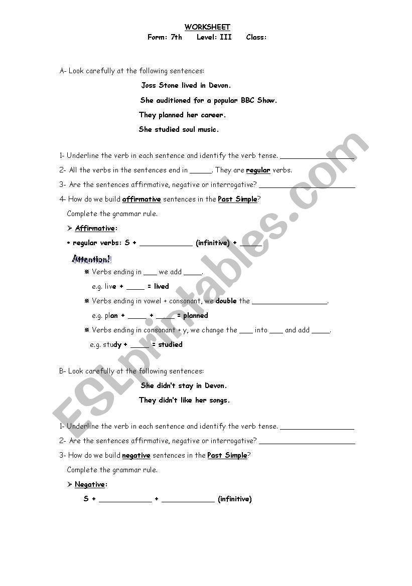 Past simple worksheet