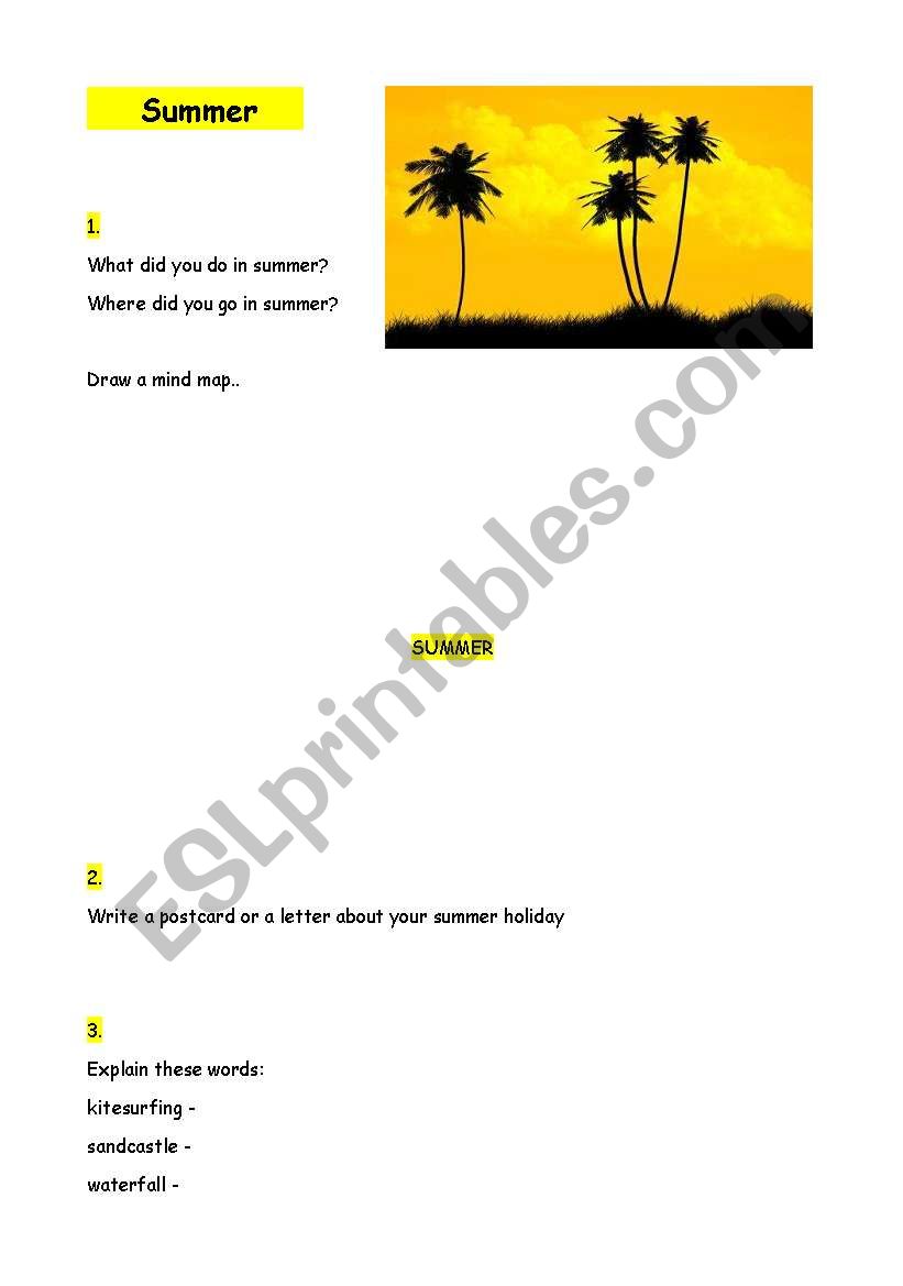 Summer holiday worksheet