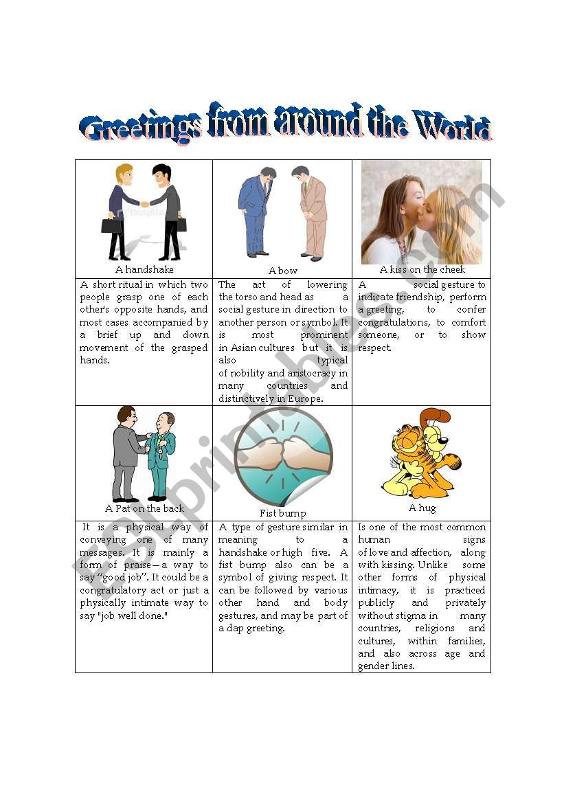 Greetings around the world worksheet