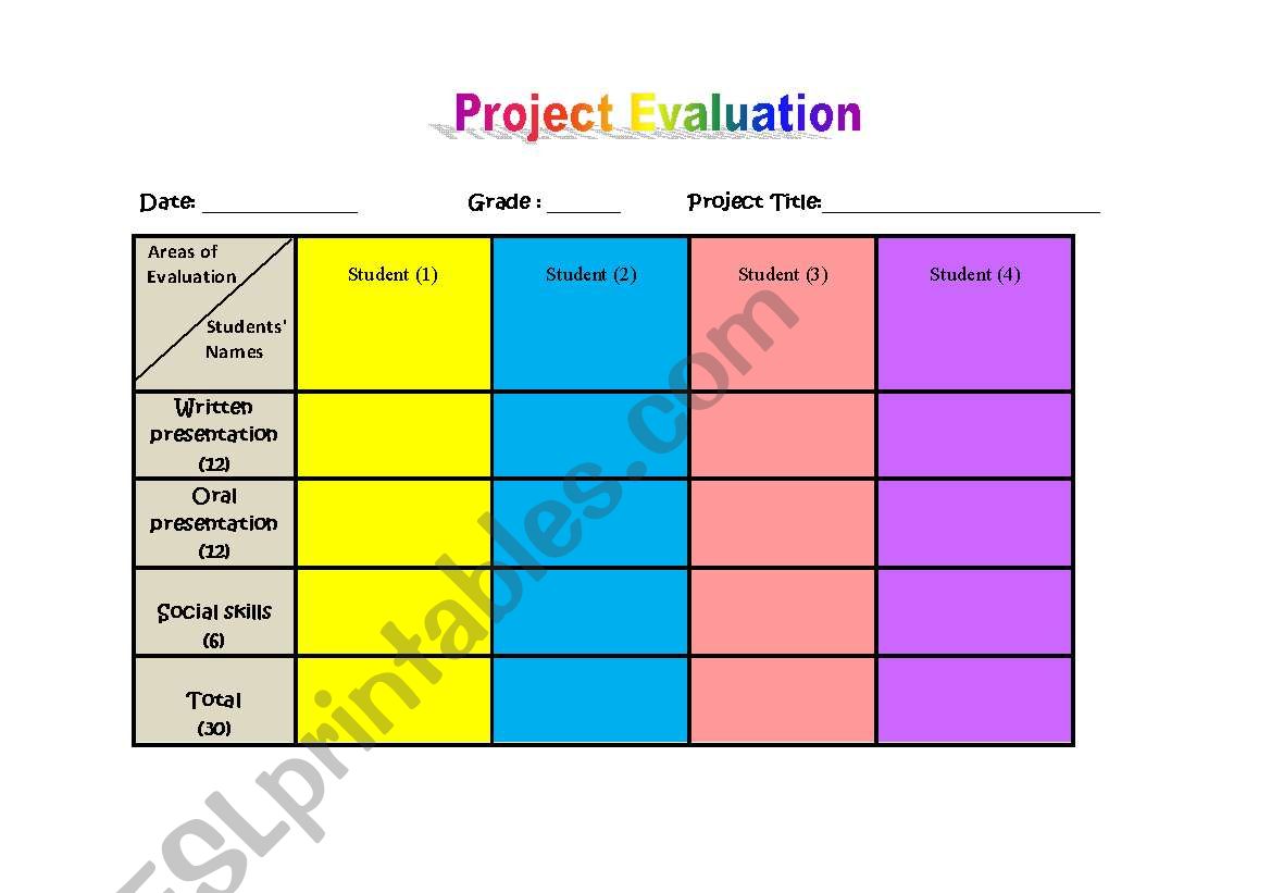 Project Evaluation Form worksheet