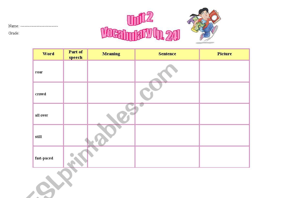 Vocabulary Form worksheet