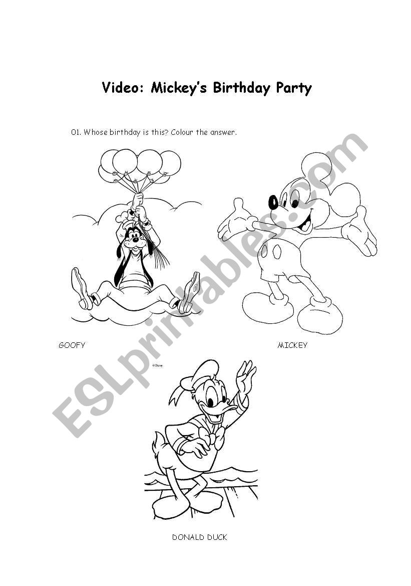 Mickeys Birthday Party worksheet