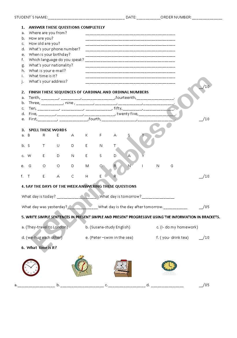 ELEMENTARY TEST worksheet